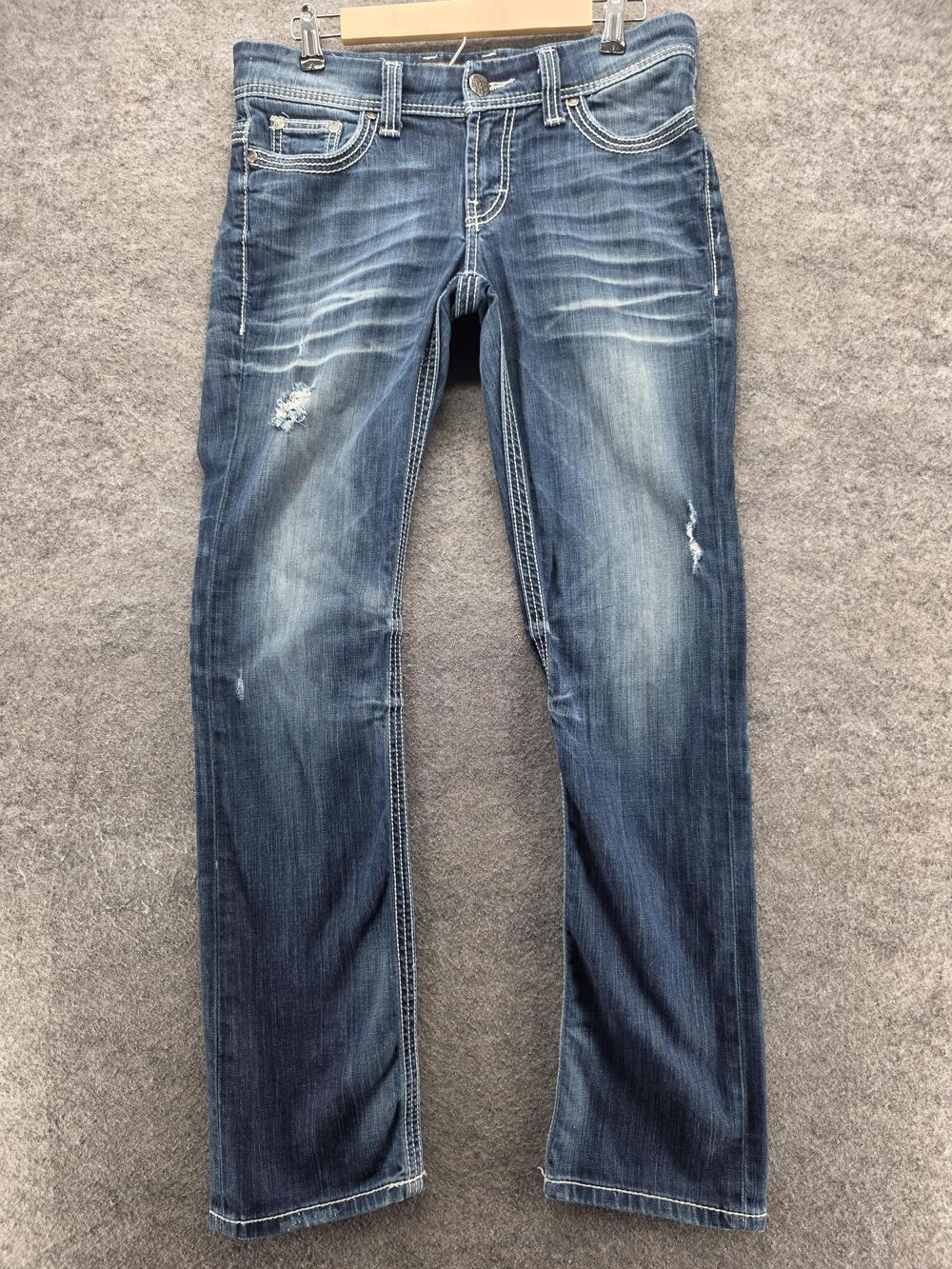 BKE Payton Straight Leg Jeans Mens 29x31.5 Blue Distressed Contrast Stitching